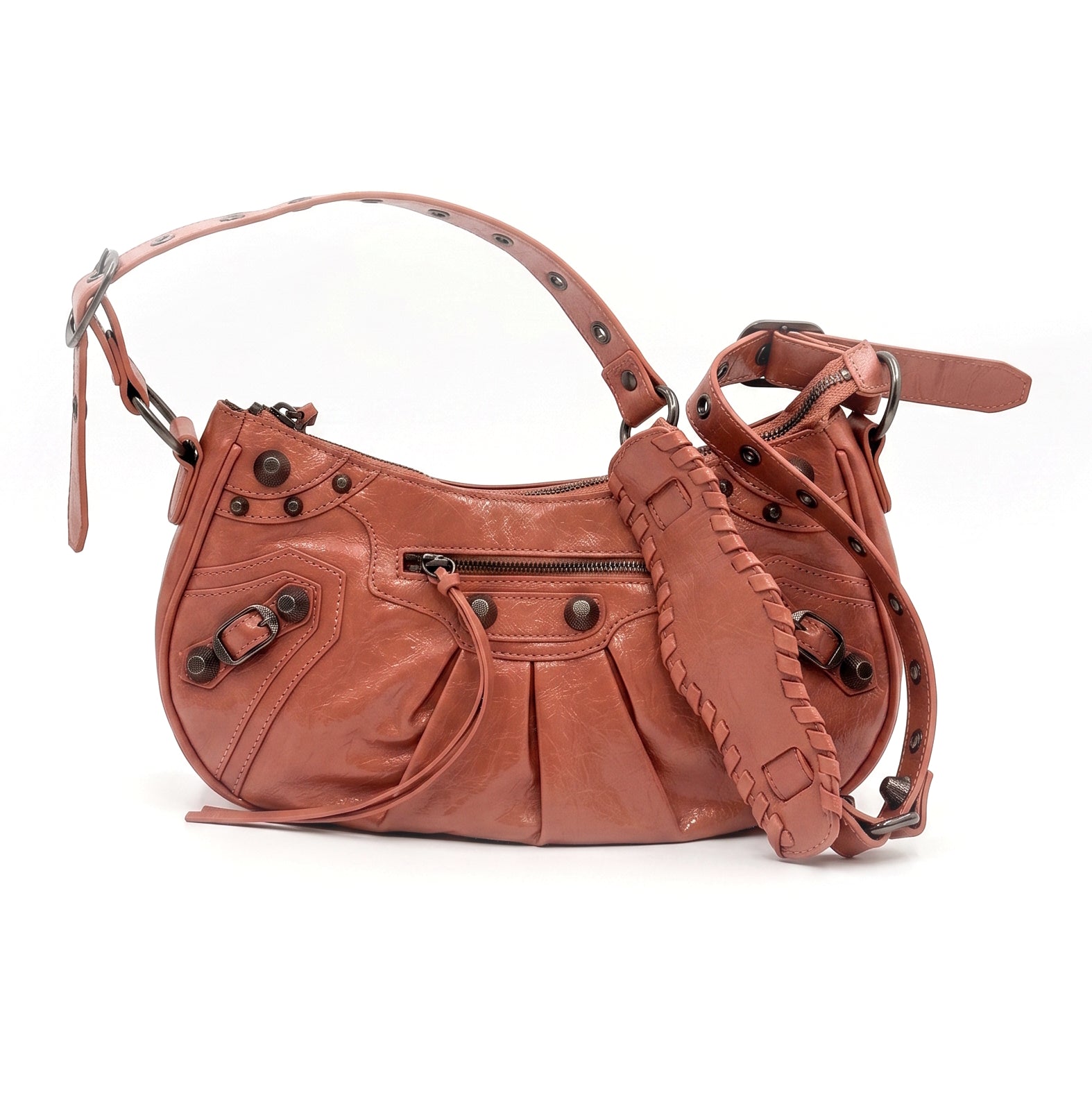 Bolso hombro efecto piel rosa empolvado