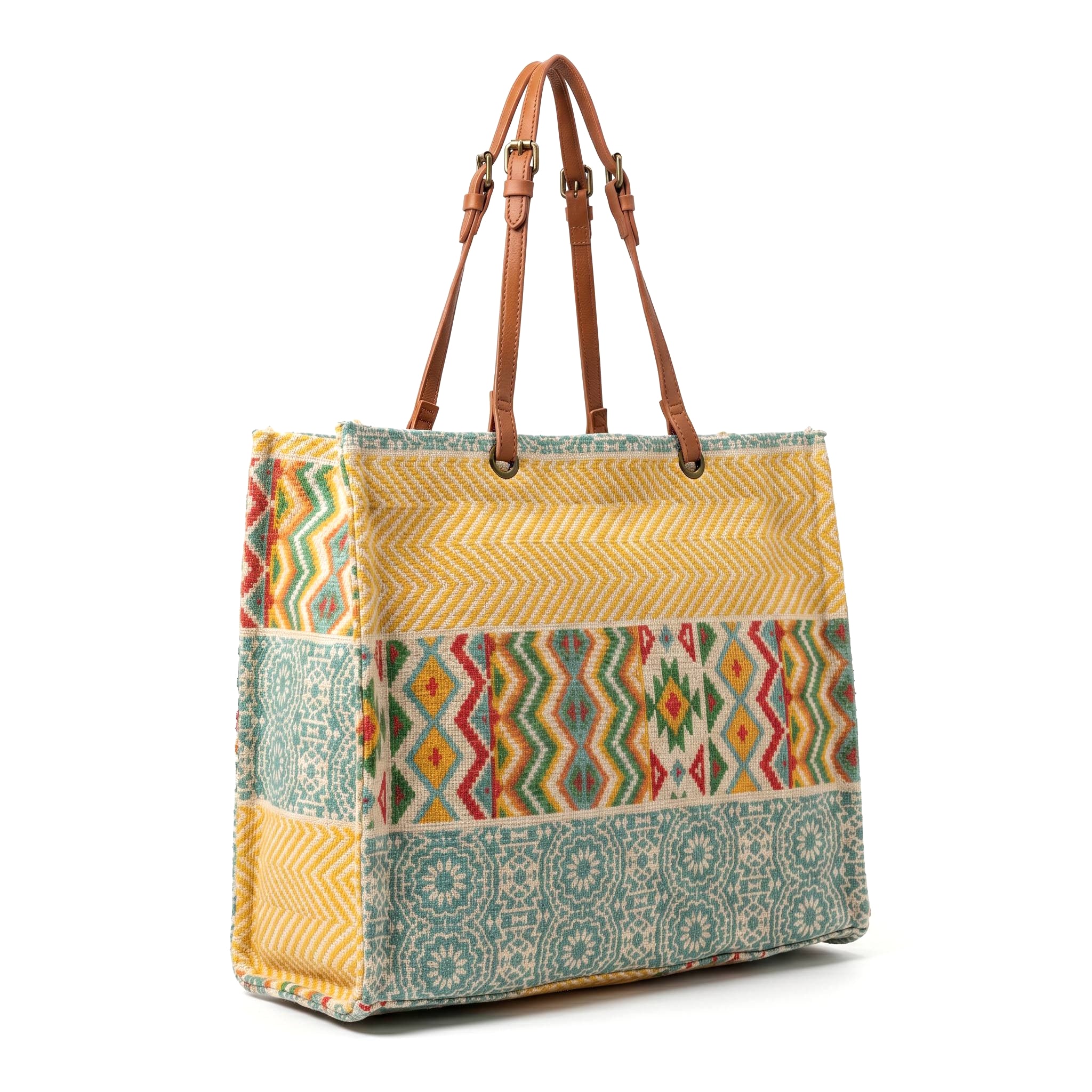 Bolso shopper étnico multicolor - Mostaza y verde