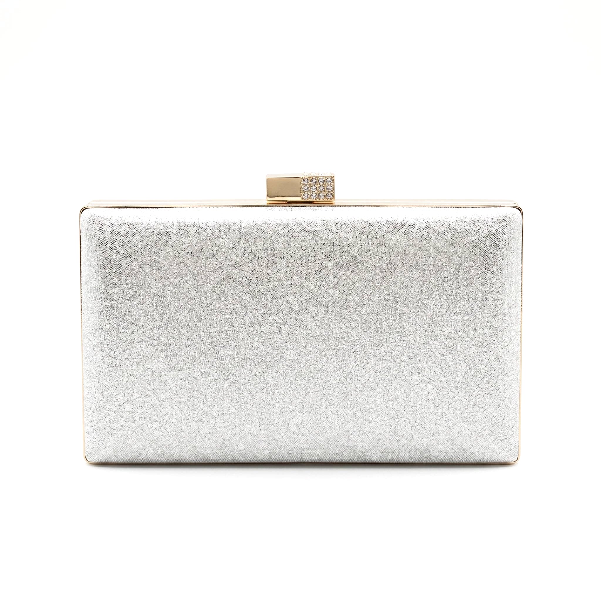 Clutch rígido geométrico con cristales plata y champagne