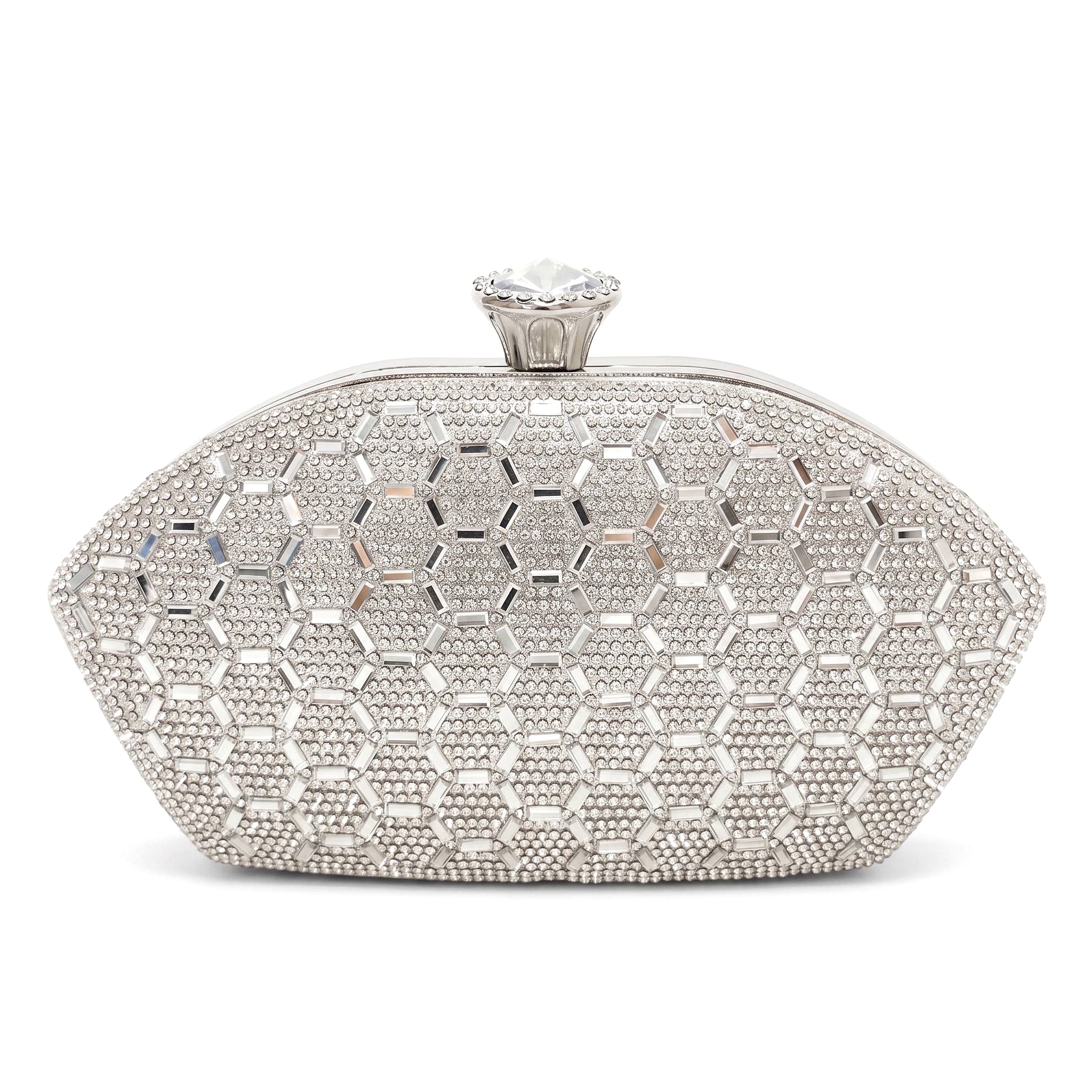 Bolso de fiesta rígido con pedrería plateada