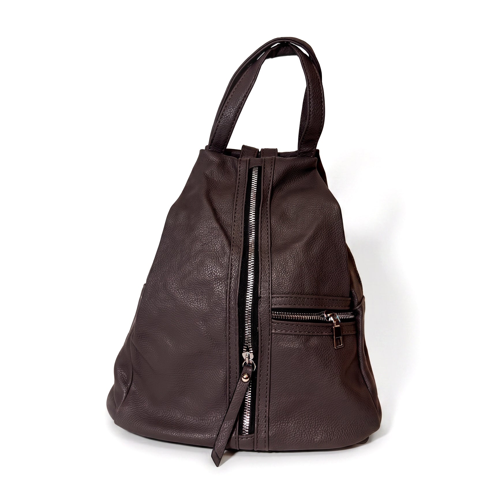 Dark brown faux leather urban backpack