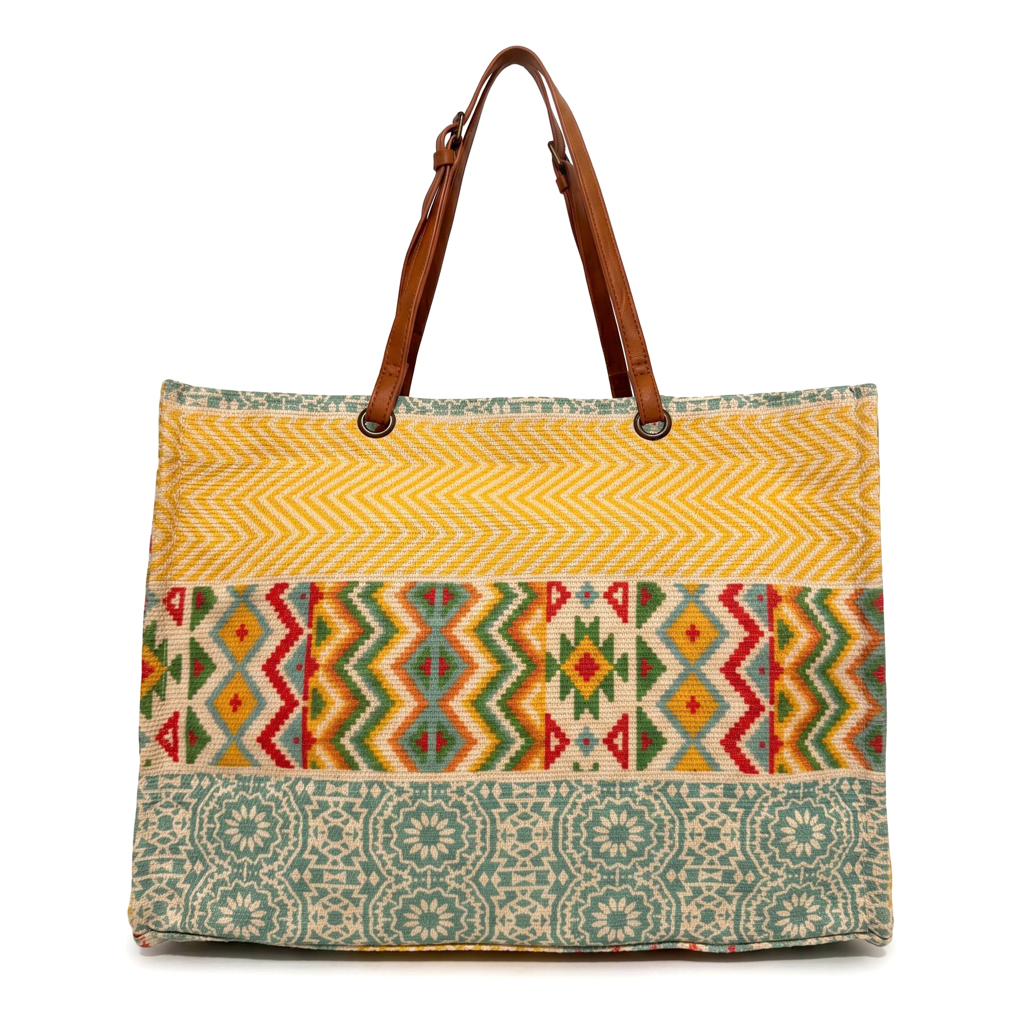 Bolso shopper étnico multicolor - Mostaza y verde