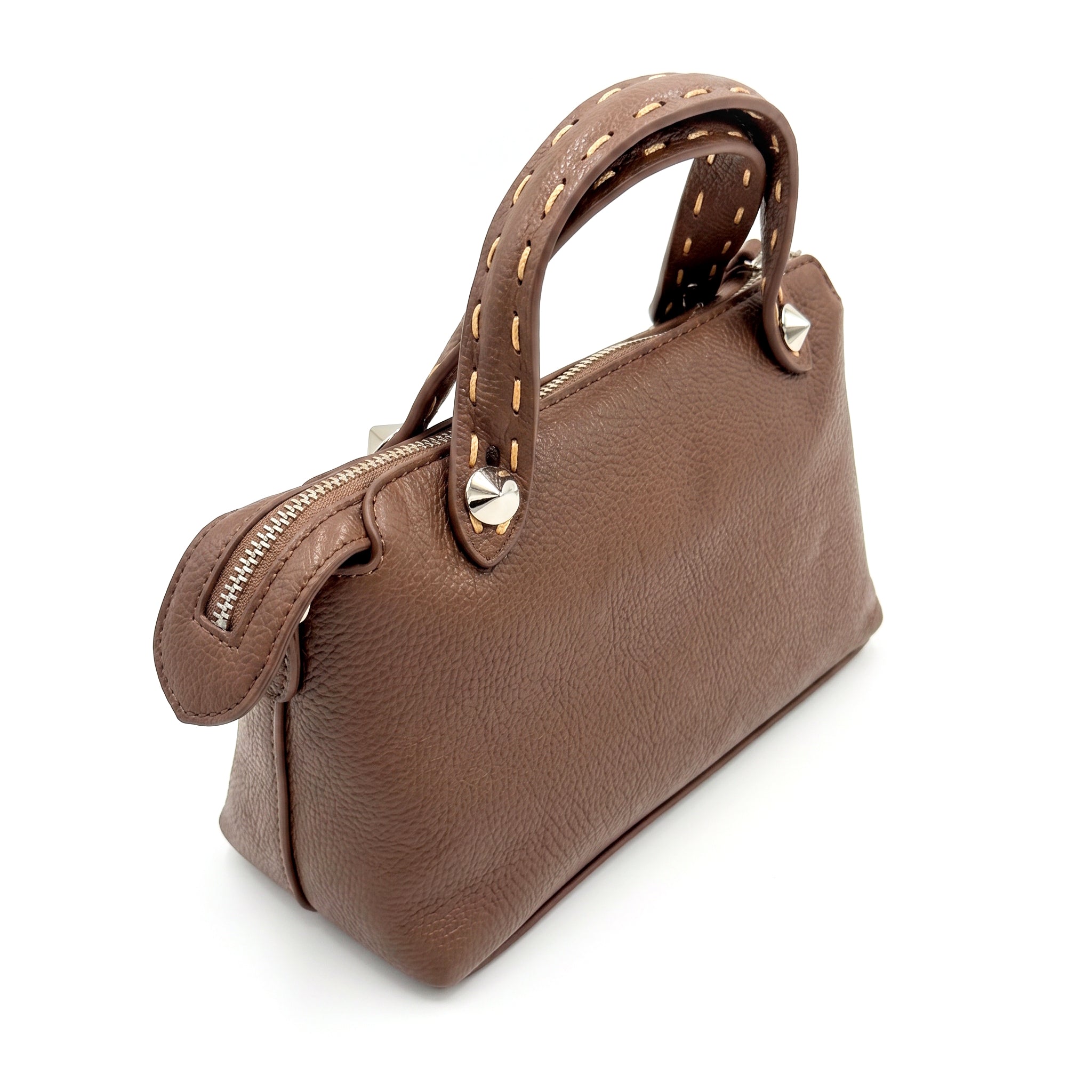Bolso bowling efecto piel marrón