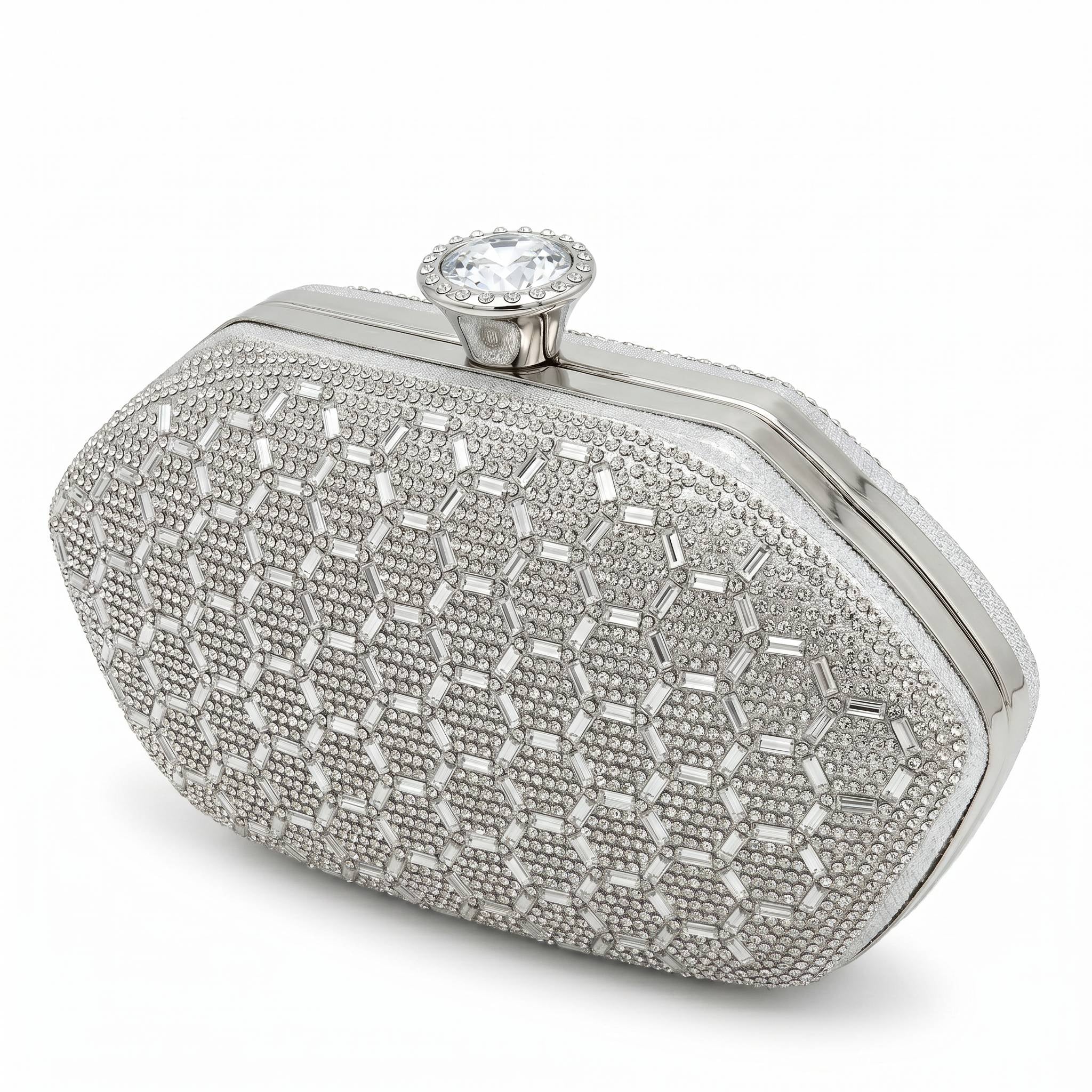 Bolso de fiesta rígido con pedrería plateada