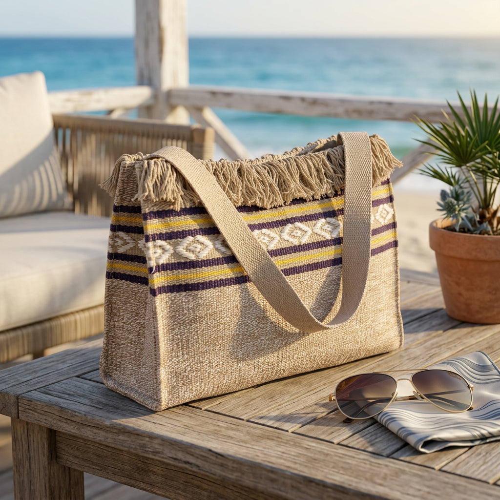 Bolso de hombro boho con flecos efecto trenzado